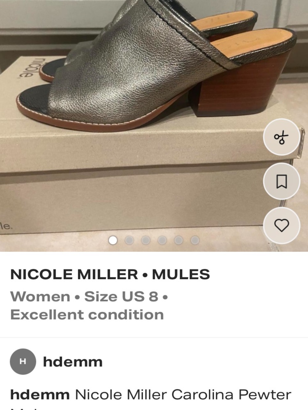 Nicole Miller Metallic Pewter Open-Toe Leather Mules